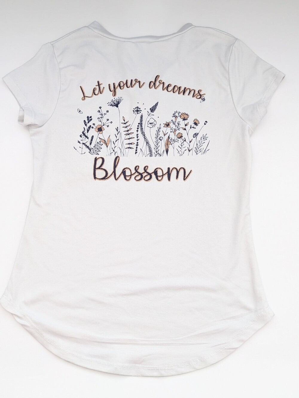 Girls' White Short-Sleeve V-Neck Pocket Tee w/Floral Graphics in Front & Back